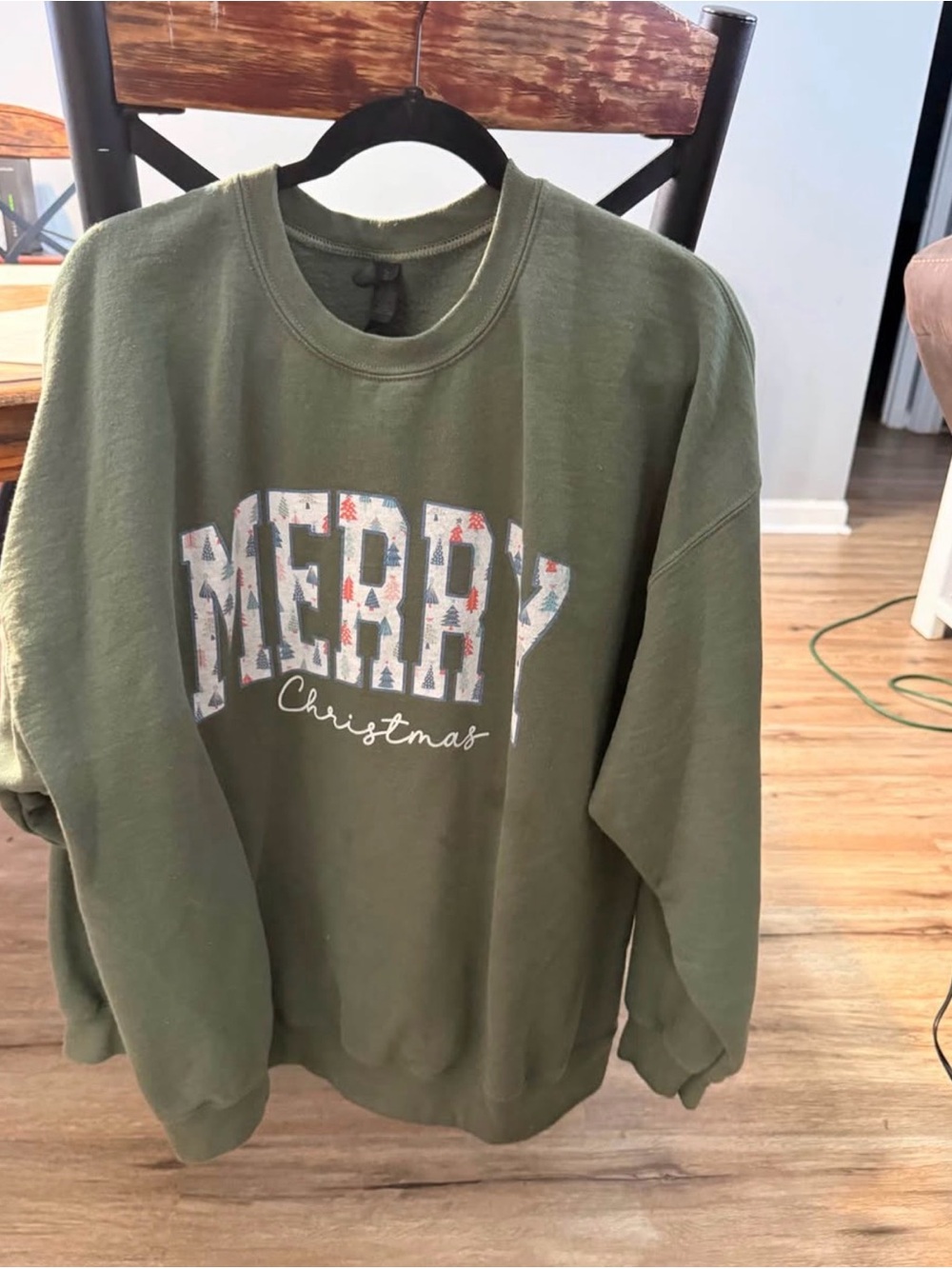 Merry Christmas Olive Green Crewneck Sweater